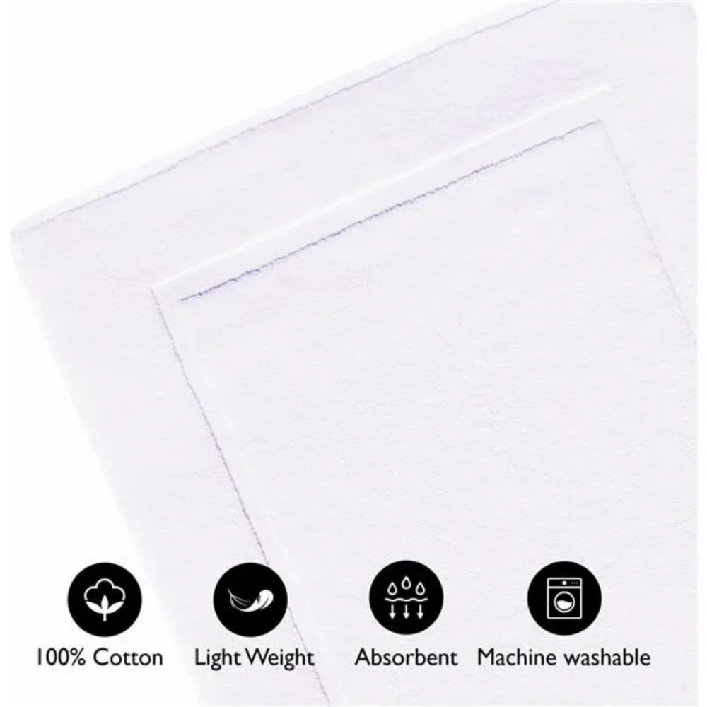 White Cotton Bath Mat Set of 2 20x30 Soft Absorbent Quick Dry Washable Bathroom